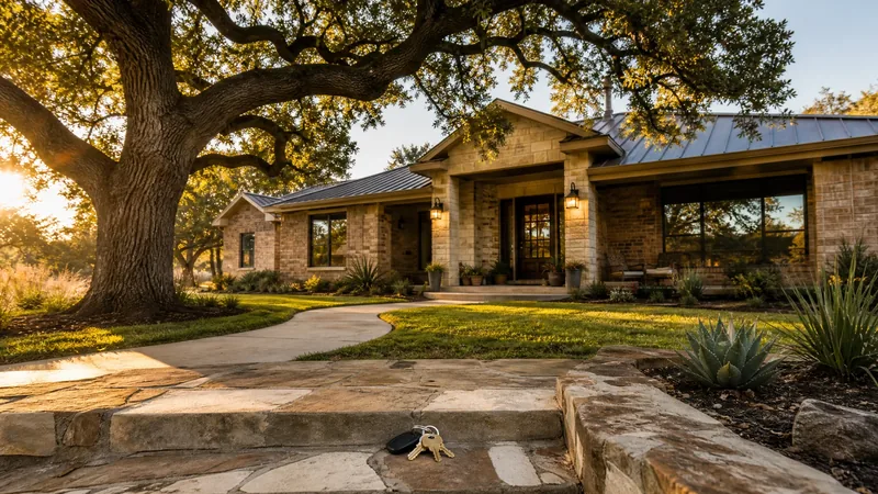 Single-story Texas brick and limestone home with a live oak, how to Start a Home Inspection Business in Texas