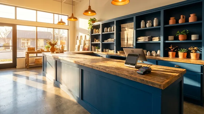 Small shop counter with a card reader, how to Start a Vending Machine Business in Texas