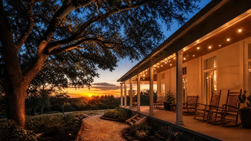 Texas guesthouse porch with rocking chairs at sunset, how to Start a Short-Term Rental Business in Texas
